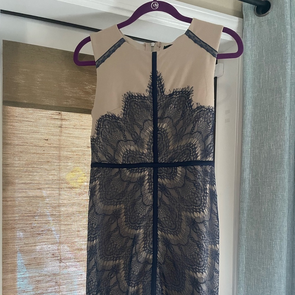 London Dress Company Cream/Navy Lace Dress *Size 8* NWT